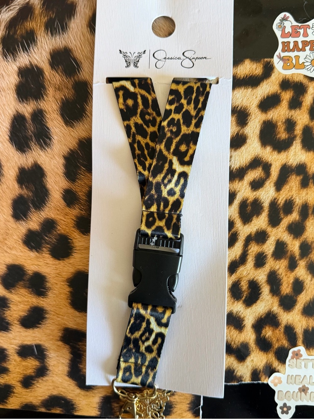 Jessica Simpson Kids Leopard Print Lanyard - Yellow Brown Black